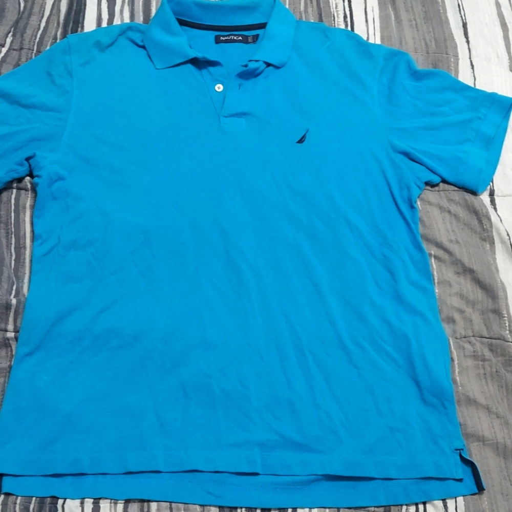 Mens blue nautica button down polo shirt size large